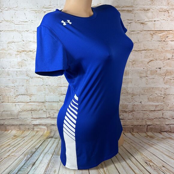 NEW Under Armour FITTED Womens Size Small Blue HeatGear Athletic T Shirt Top Tee - Picture 2 of 10